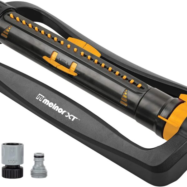 Melnor 65167AMZ XT Turbo Oscillating Sprinkler, 4,500 sq. ft., Quick Connect Bundle, 3-Way Adjustable, Black, Yellow