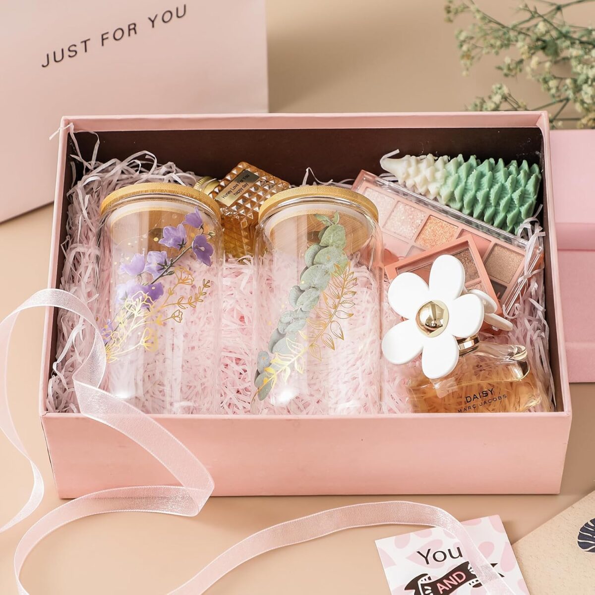 NETANY 2 Pack Glass Cups with Bamboo Lids and Straws 16 oz, Gifts for Women, Drinking glasses set, Iced Coffee Cup, Tea Cup, Cute Aesthetics Tumbler Cup, Mothers Day, Birthday Gifts for Her Mom - Image 3