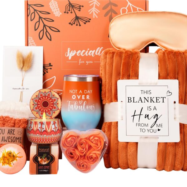 Mother’s Day Gifts Baskets for Women Mum Her Wife Girlfriend,Birthday Gifts for Women Teacher Friend w/Cozy Blanket Rose Relaxing Spa Gifts Set,Self Care Get Well Gifts for Her Valentines Mothers Day