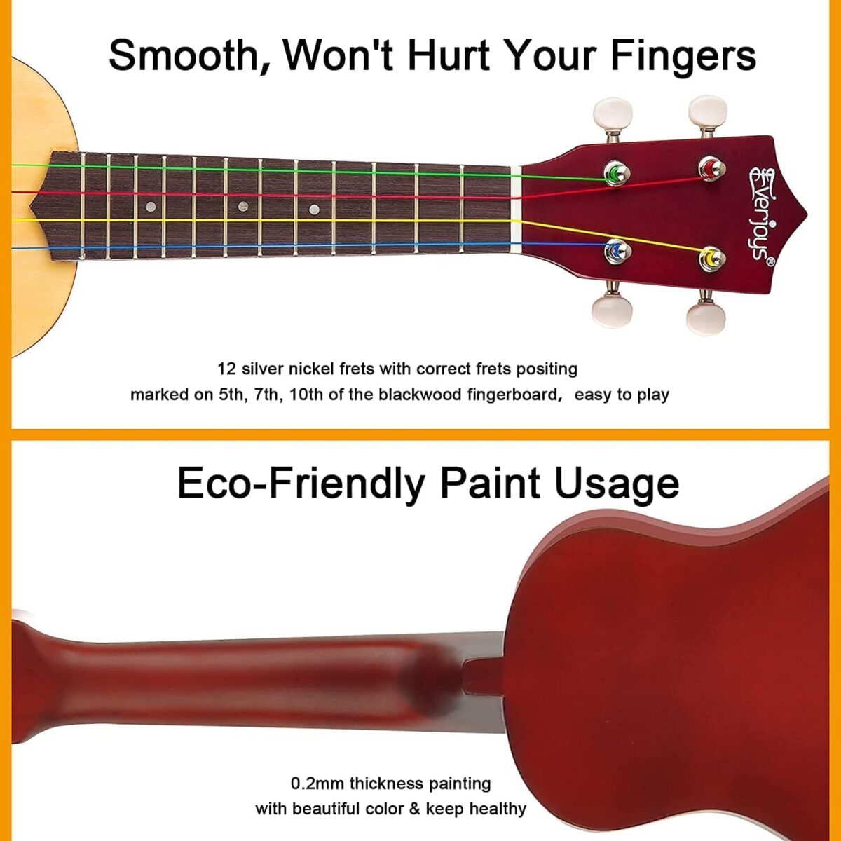 Everjoys Soprano Ukulele Beginner Pack-21 Inch w/Rainbow String Free Online Lesson Gig Bag Fast Learn Songbook Digital Tuner Pick All in One Kit - Image 4