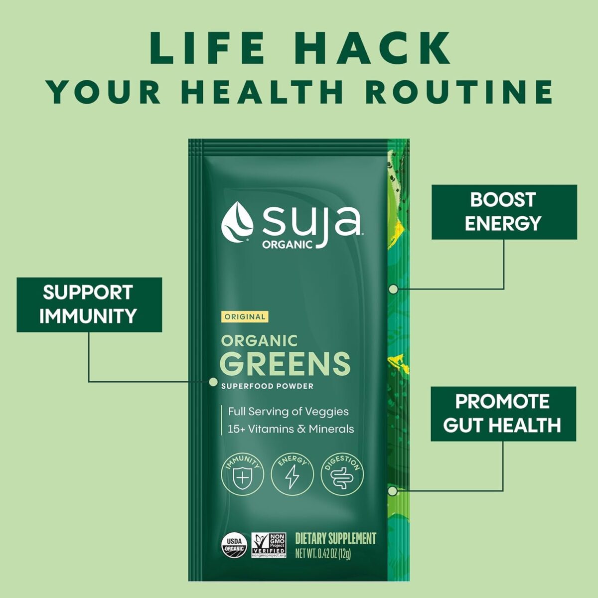 Suja Organic Greens Powder Probiotic Blend, Spirulina, Daily Superfood Drink or Smoothie Mix for Immune Support, Digestion, & Energy, Vegan, Gluten Free, Non GMO, 10 Servings - Image 6