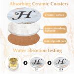 Monogrammed Coasters for Drinks Absorbents with Holder, Set of 6 Ceramic Marble Style Drink Coaster with Cork Base,Personalized Coasters Customizable with Name, Initial Letter H - Image 4