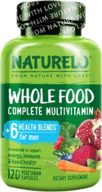 NATURELO Mens Multivitamins - Whole Food Multivitamin for Men with Vitamins, Minerals - 120 Vegetarian Capsules for Energy, Brain, Heart, Eye Health