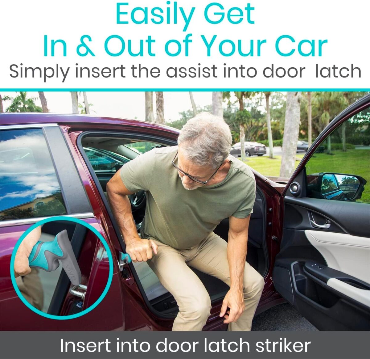 Vive Car Handle Assist for Elderly - Scratch Proof Latch - Auto Grab Bar Cane Support Aid - Standing Mobility Safety Tip to Help Get Out - Portable Assistive Device for Seniors, Handicapped - Image 4