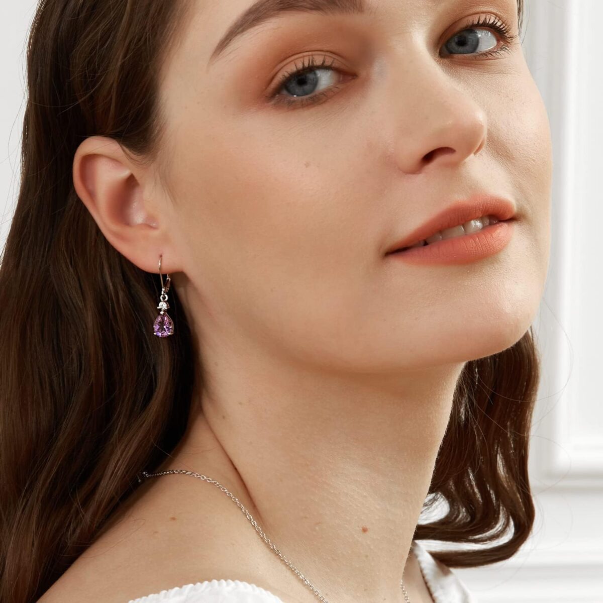 925 Sterling Silver Blue Topaz/Amethyst/Rainbow Quartz CZ Teardrop Leverback Earrings Drop Dangly Gemstone Earings Hypoallergenic Birthday Jewelry Gifts for Women Girls - Image 3
