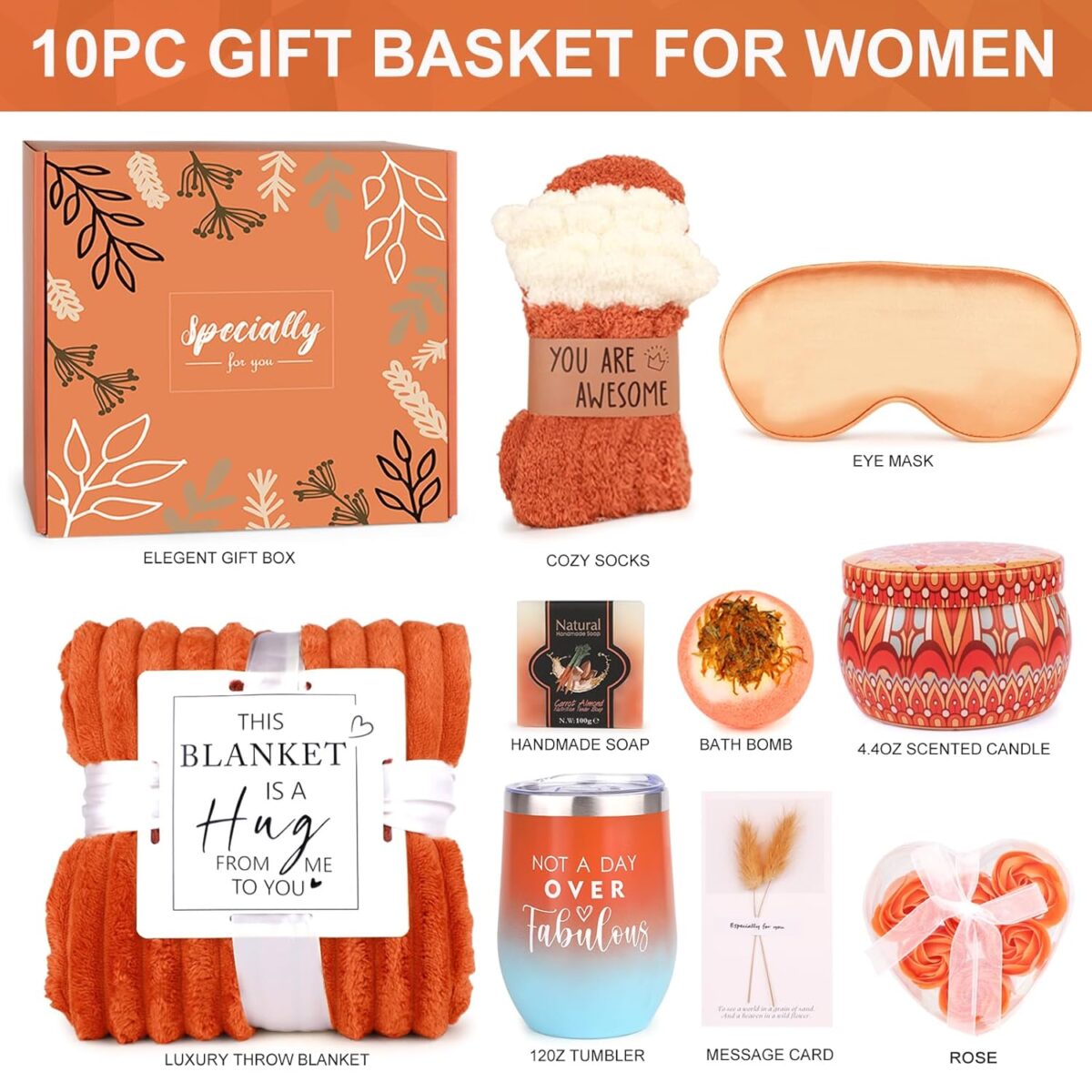 Mother’s Day Gifts Baskets for Women Mum Her Wife Girlfriend,Birthday Gifts for Women Teacher Friend w/Cozy Blanket Rose Relaxing Spa Gifts Set,Self Care Get Well Gifts for Her Valentines Mothers Day - Image 3