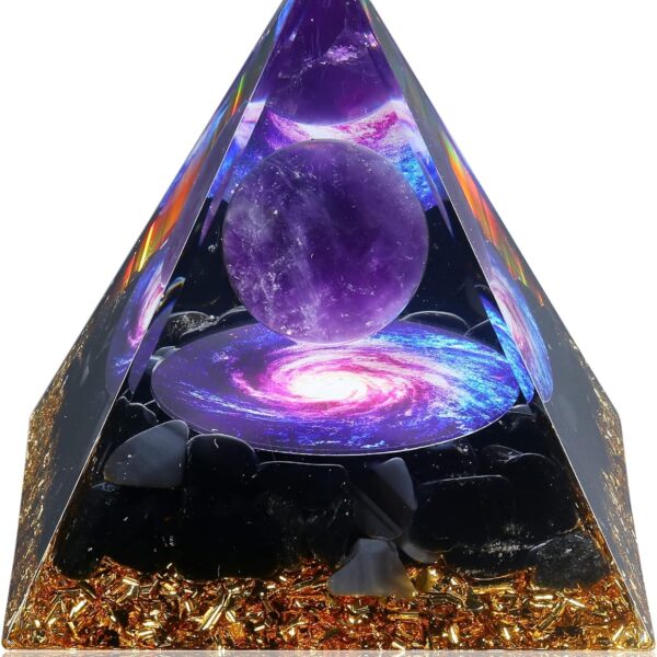 Hopeseed Orgone Pyramid for Positive Energy, Orgonite Amethyst&Obsidian Healing Crystal Pyramids for Reduce Stress Chakra Reiki Healing Meditation Attracts Lucky and Success