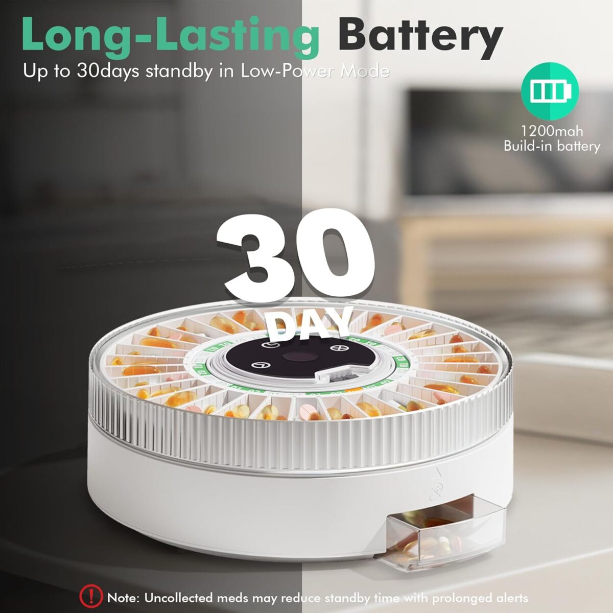 Windtrace Bluetooth Automatic Pill Dispenser for Elderly with Alarm, Smart Pill Dispenser with 31-Slot, Fingerprint& Mechanical Dual Lock Medication Dispenser, Timed Dispenser Machine (Green) - Image 5