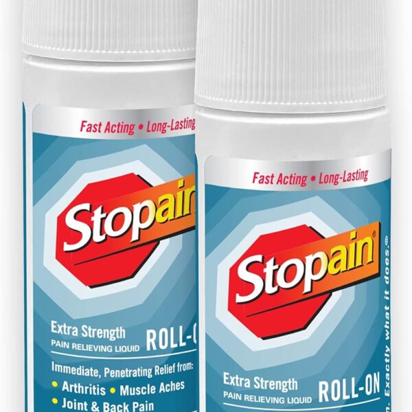 Stopain Pain Relief Roll On Gel 3oz (2 Pack) USA Made, Max Strength Fast Acting with MSM, Glucosamine, Menthol for Arthritis, Lower Back, Knee, Neck, HSA FSA Approved Topical Analgesic Products
