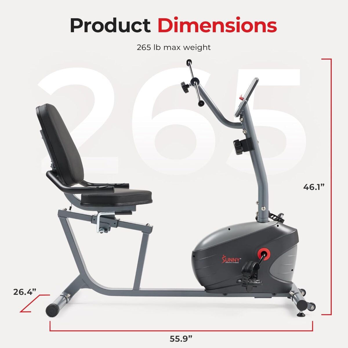 Sunny Health & Fitness Smart Indoor Recumbent Bike Trainer, Home Full Body Workout & Cardio Cycling Machine for Seniors, Free SunnyFit Bluetooth Connect, Optional Arm Exerciser Hand Cycle & Bands - Image 6