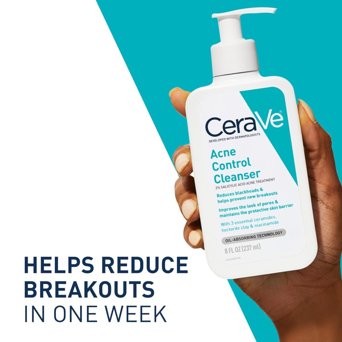 CeraVe Acne Treatment Face Wash, Salicylic Acid Cleanser with Purifying Clay, Niacinamide, and Ceramides, Pore Control and Blackhead Remover, 8 Ounce - Image 6