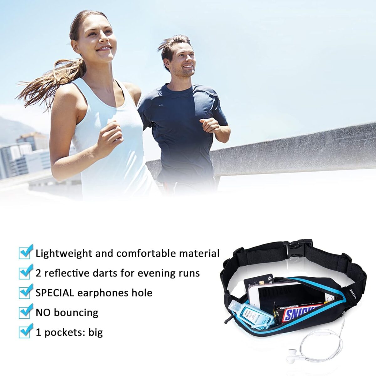 Running Belt Fanny Pack, Running Waist Pack for Women & Men USA Patented Hands-Free Reflective Runner Pouch Belt Fitness Workout Bag No-Bounce Adjustable Sport Travel Fanny Pack Cell - Image 7
