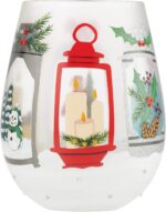Enesco Designs by Lolita Holiday Festive Lanterns Hand-Painted Artisan Stemless Wine Glass, 20 Ounce, Multicolor