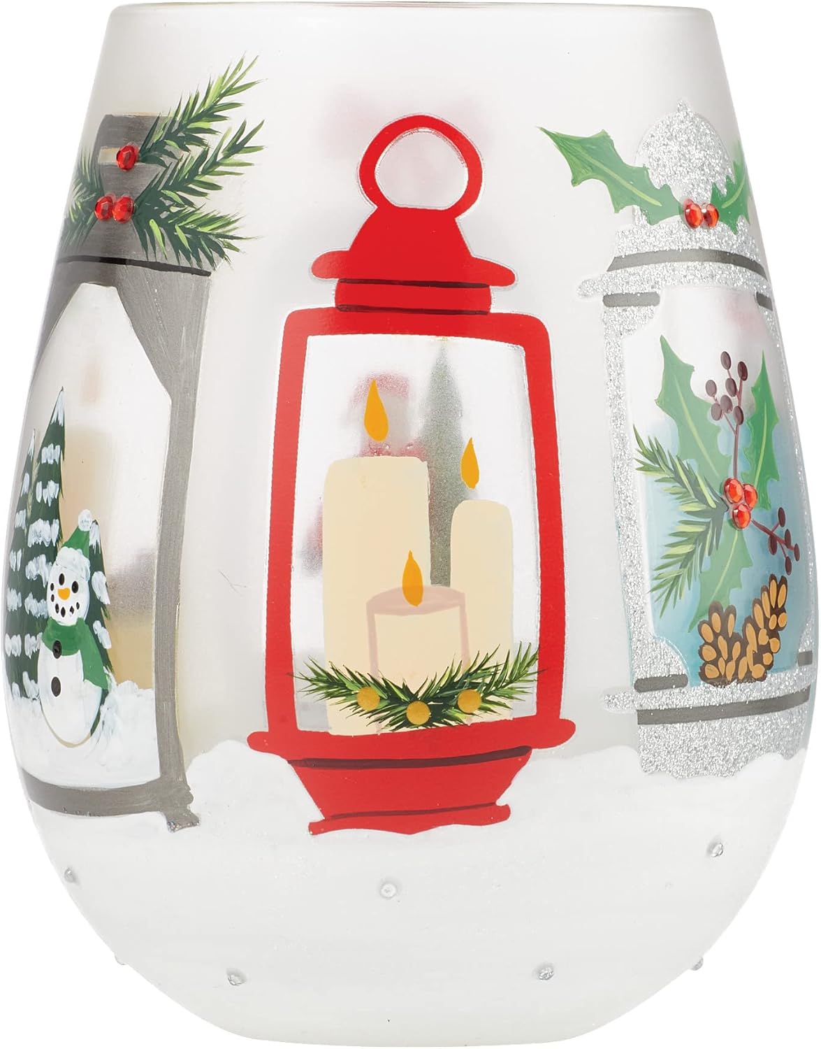 718iggSeDZL._AC_SL1500_.jpg Enesco Designs by Lolita Holiday Festive Lanterns Hand-Painted Artisan Stemless Wine Glass, 20 Ounce, Multicolor - Image 1