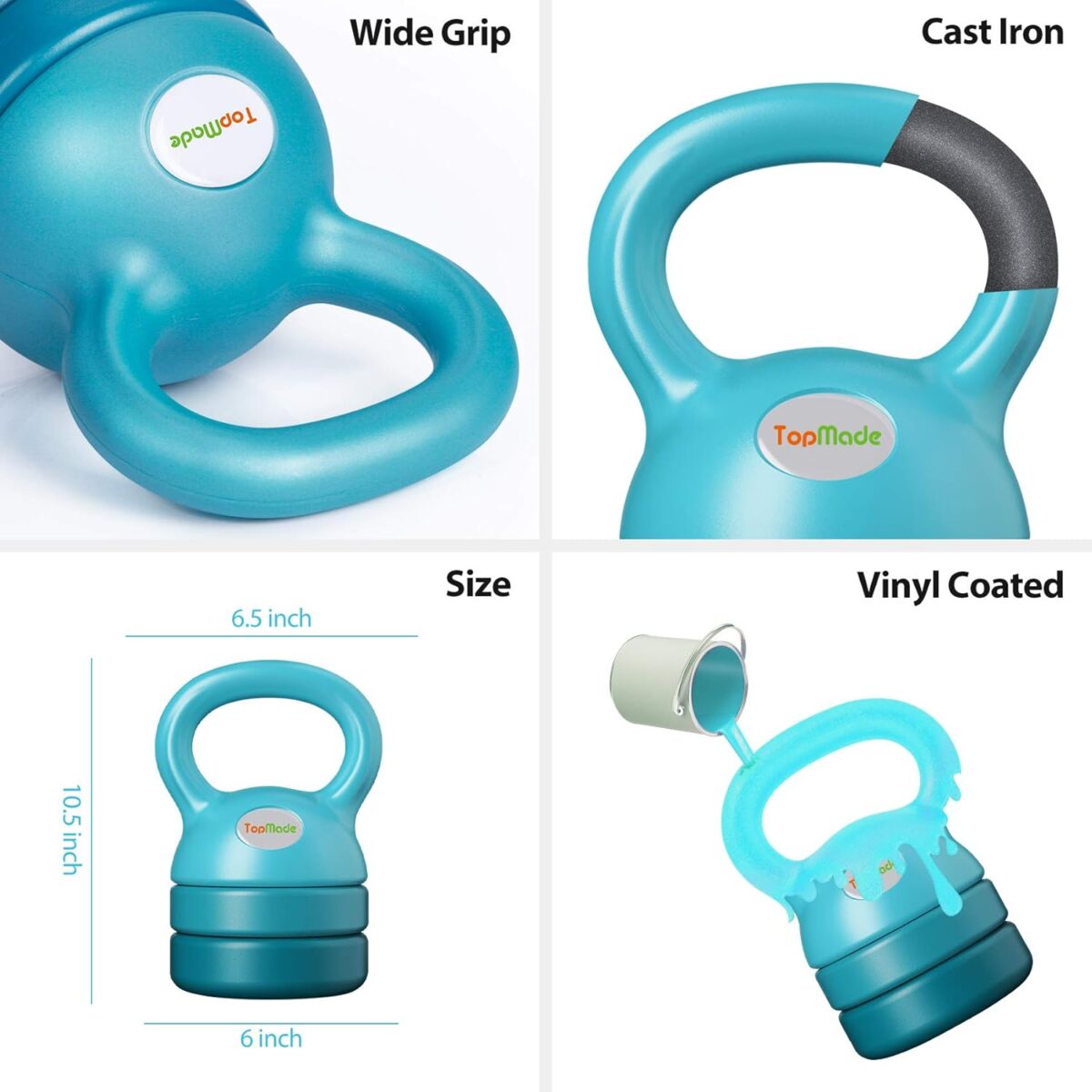 TopMade Adjustable Kettlebell Weights Set Cast Iron Exercise Fitness Kettle Ball Grip 5, 8, 9,12lb Free Weight Men Women Kettlebells for Home Gym Workout Ballistic, Core,Strength Training - Image 9