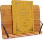 wishacc Bamboo Book Stand, Adjustable Book Holder Tray and Page Paper Clips-Cookbook Reading Desk Portable Stable Hard-Wearing Lightweight Bookstand-Textbooks Books - Image 8