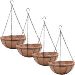 4 Pack Hanging Planter Basket with Coco Coin Liner 8 inch Hanging Flower Pots Outdoor Decorative Round Wire Plant Holder with Chain Metal Hanging Baskets for Plants Outdoor
