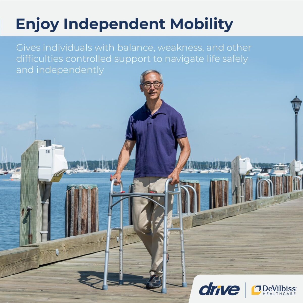 Drive Medical Deluxe 2-Button Folding Walker, Lightweight Walkers for Seniors and Adults, Medical Walker, Bariatric Walker (Up to 350 Pounds), Standard, Silver - Image 2