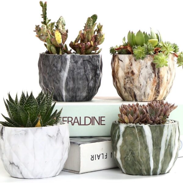 SE SUN-E Sun-E Modern Style Marbling Ceramic Flower Pot Succulent/Cactus Planter Pots Container Bonsai Planters with Hole 3.35 Inch Gift Idea(4 in Set) Plants Not Included