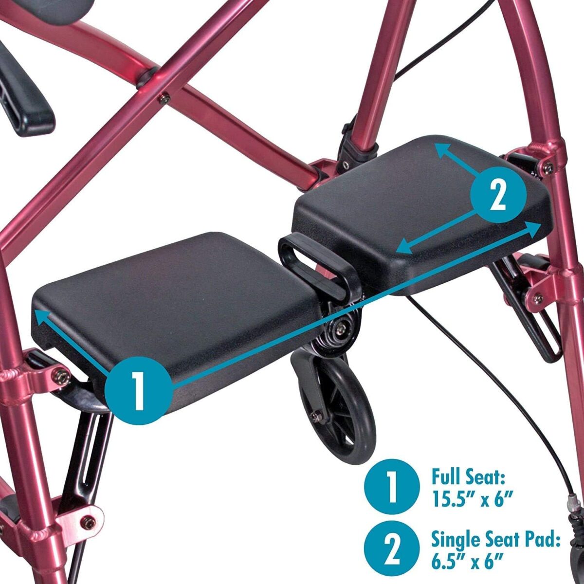 Stander Wonder Rollator, Lightweight Folding Space Saver Mobility Rolling Walker for Seniors and Adults, 6-inch Wheels, Locking Brakes, and Padded Seat with Backrest, Regal Rose - Image 6