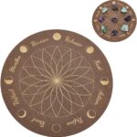 INFUNLY Moonphase Crystal Grid Wood Board 9.84×9.84inch Flower of Life Sacred Geometry Wooden Board Mandala Crystal Tray Lotus Grey Crystal Holder Tray Round Solid Coaster for Jewelry Rock Home Decor