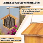 Mason Bee House Wax Coated Bee House, Bee Hotel for The Garden,Pollinator House Waterproof, Natural Handmade Wooden Mason Bee Hotel for Pollinating Bees Garden Supplies,Attracts Peaceful Bee - Image 2