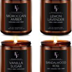 Scented Candles for Home Scented Aromatherapy Candles, 4 Pack 28 Oz Soy Wax Candle Gift Set for Women Men (Lemon Lavender/Vanilla Sugar/Sandalwood Rose/Moroccan Amber)