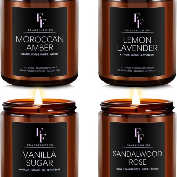 Scented Candles for Home Scented Aromatherapy Candles, 4 Pack 28 Oz Soy Wax Candle Gift Set for Women Men (Lemon Lavender/Vanilla Sugar/Sandalwood Rose/Moroccan Amber)