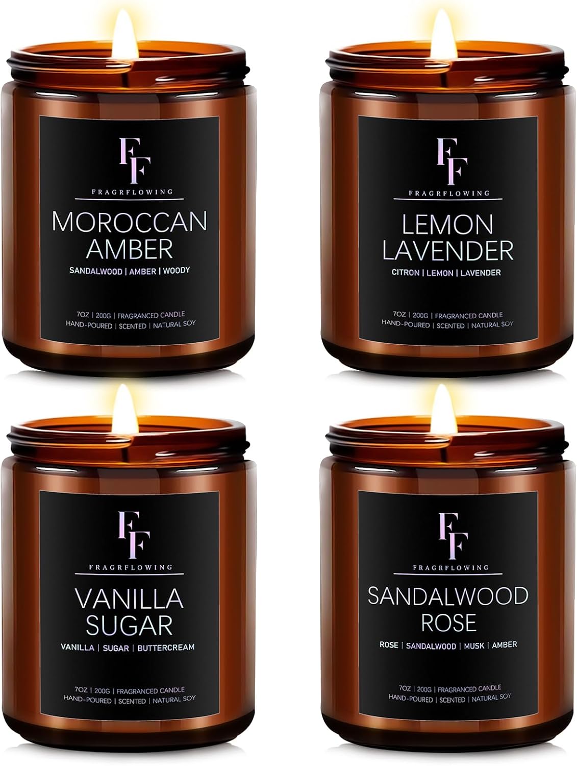 71ACjlQuQ1L._AC_SL1500_.jpg Scented Candles for Home Scented Aromatherapy Candles, 4 Pack 28 Oz Soy Wax Candle Gift Set for Women Men (Lemon Lavender/Vanilla Sugar/Sandalwood Rose/Moroccan Amber) - Image 1