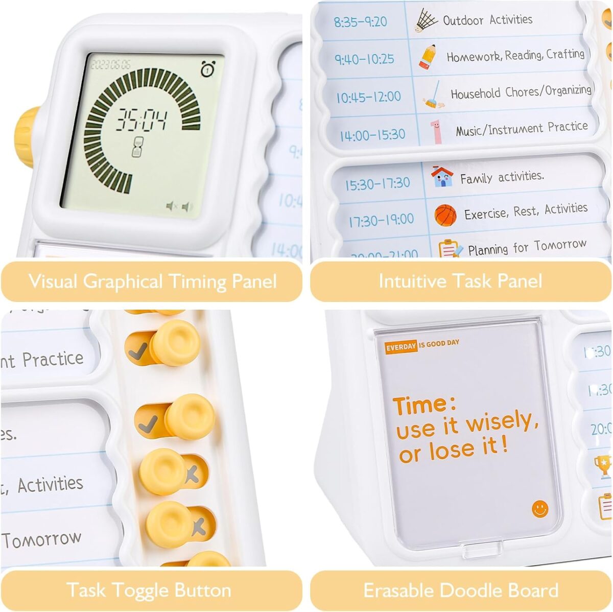 Visual Timer for Kids with Planning Board, ADHD Timer for Kids, Daily Chore Board-Checklist for Autism, Increase Self-Regulation, Silence Timer for Home School - Image 2