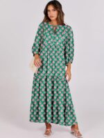ANRABESS Womens Boho Maxi Dresses 2025 Summer V Neck Puff Sleeve Floral Flowy Swing Casual Long Dress - Image 6