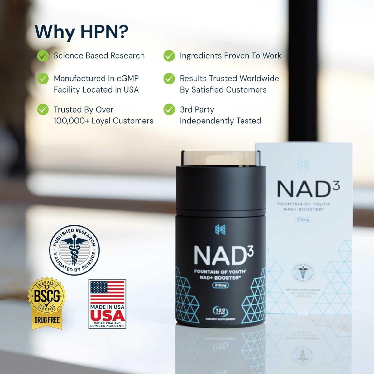 HPN Supplements NAD3 NAD+ Booster | Size 2 Month Supply | Clinically Proven & Independently Tested - Metabolic Repair | 312 mg/ Serving - 120 Capsules - Image 4