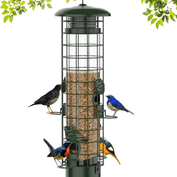 Squirrel Proof Bird Feeder,Metal Mesh Bird Feeders for Outdoors Hanging,Gravity Protection Squirrel Proof Wild Bird Feeders with Finch Cardinal Chickadee,3LB Large Capacity,Green