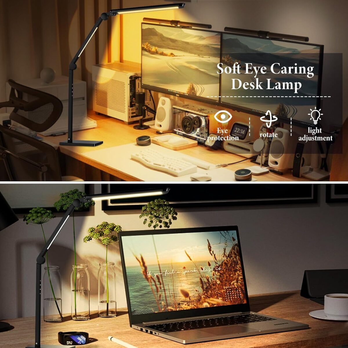 LED Desk Lamp for Home Office,Creative Touch Reading Light, with Memory Dual Light and Adjustable Swing Arm,15W 4 CCT Eye-Care Modes & 4 Brightness Levels Table Lamp with USB Charging Ports-Black - Image 3