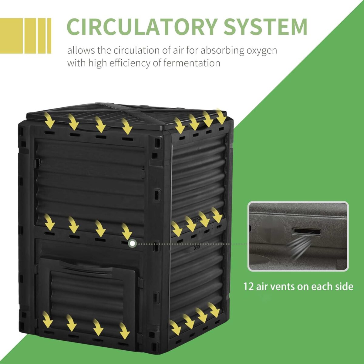Outsunny Garden Compost Bin 80 Gallon Outdoor Large Capacity Composter Fast Create Fertile Soil Aerating Box, Easy Assembly, Black - Image 7