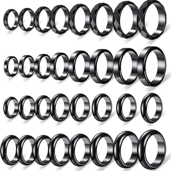 32 Pieces Genuine Hematite Rings Set Negative Energy Ring Non Magnetic Hematite Stone Jewelry 6t Curved Surface 6 Plane 6t Faceted Size 6-13 Cute Cool Jewelry