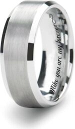 Personalized Men's Brushed With Beveled Mirror Edge Silver Ring Custom Engraved Free In Any Language - Silver Wedding Band - Ships from USA - Image 5