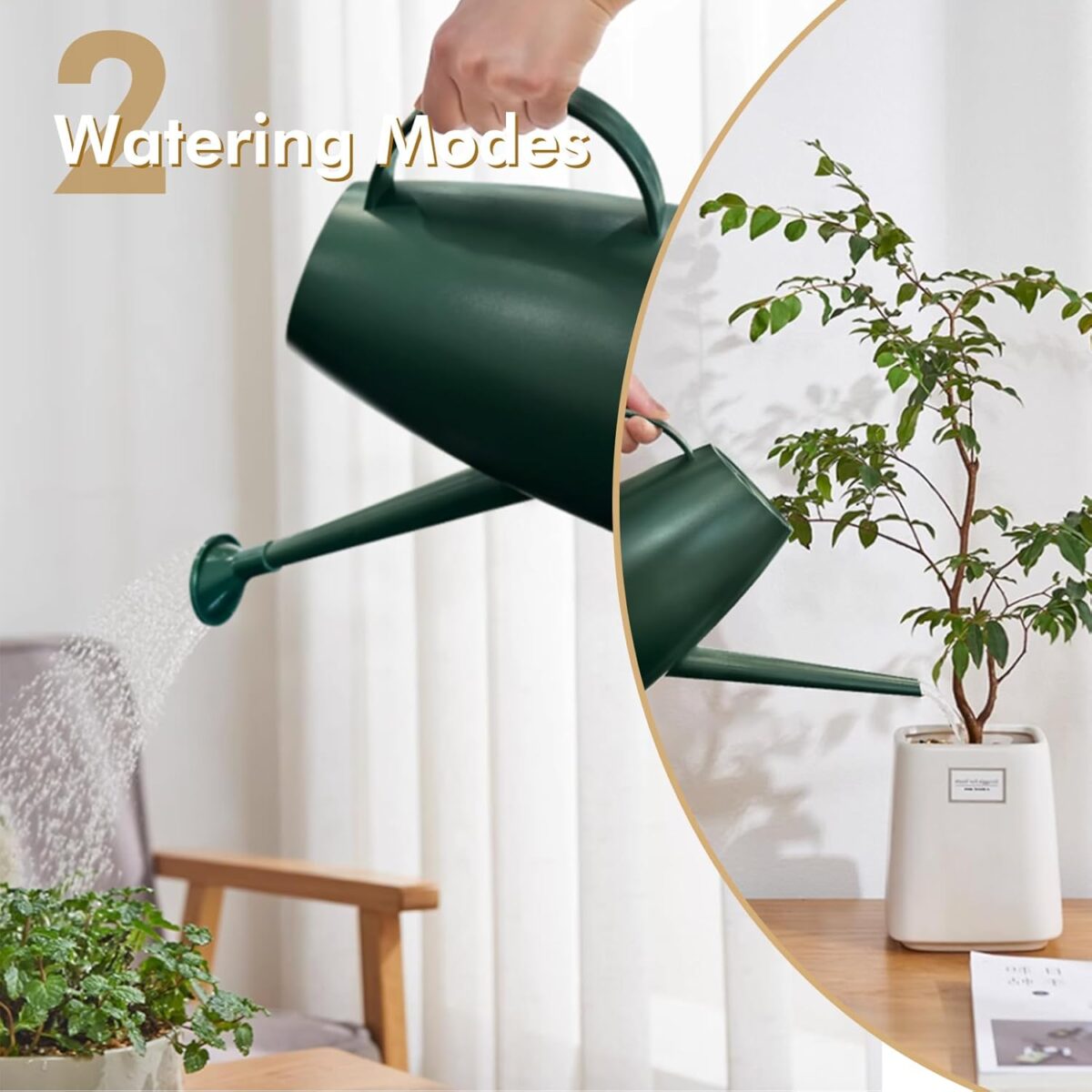 Watering Can for Indoor Outdoor Plants, Modern Small Watering Cans with Removable Nozzle, Long Spout Watering Can for Indoor Bonsai Plants Garden Flowers 1/2 Gallon 1.8L 60OZ (Dark Green) - Image 2