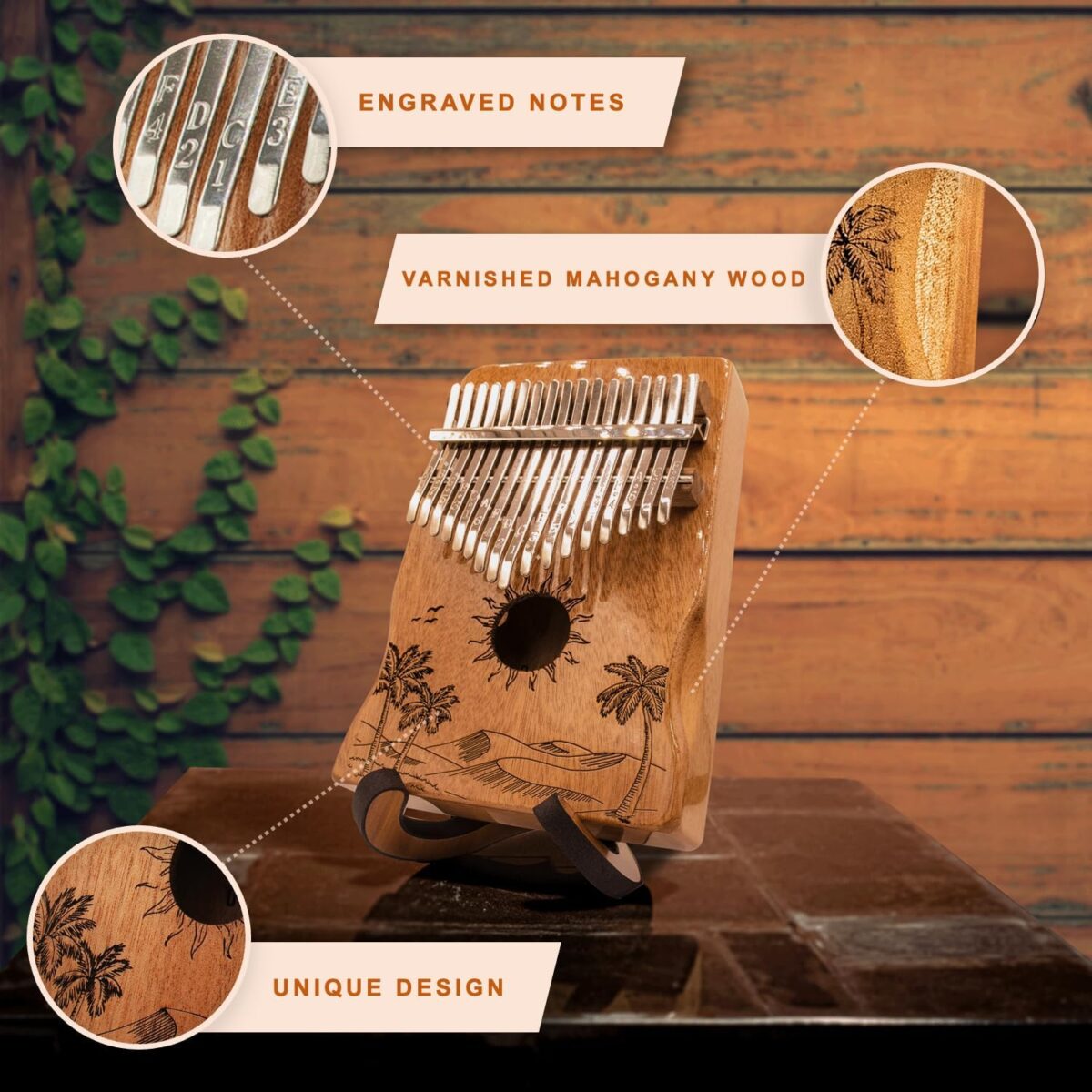Orora Kalimba 17 Keys Thumb Piano - Songbook included with 25 Songs - Varnished Wood Musical Instrument - Finger Piano with Protection Case, Stand, Accessories - Unique Gift - Image 4
