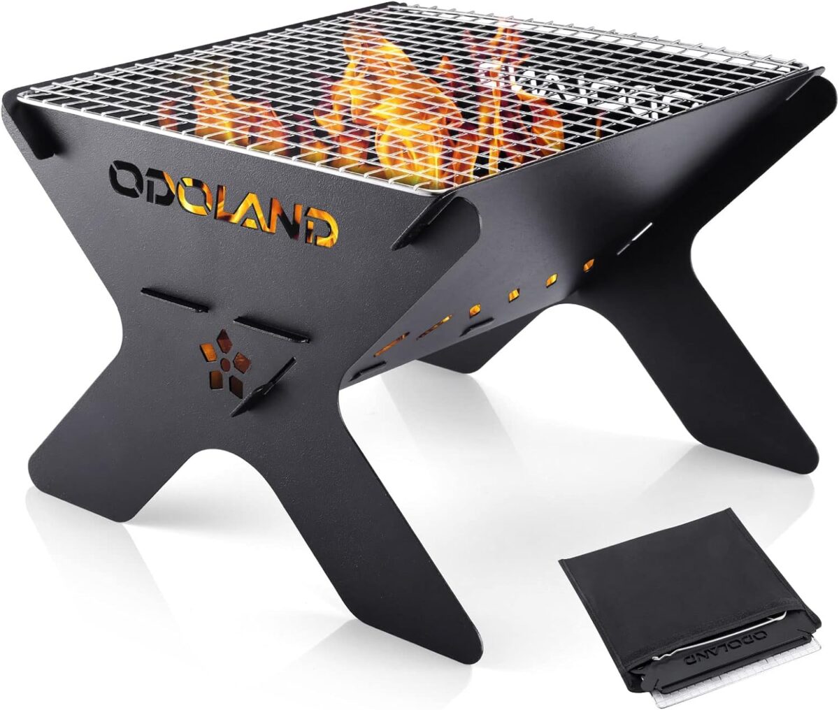 Odoland Camping Campfire Grill, Portable Folding Charcoal Grills, Backpacking BBQ Grill, Heavy Duty Firepit Grill with Carry Bag for Outdoor Cooking, Bonfire, Patio, Backyard - Image 1