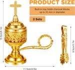 Zonon 2 Sets Incense Burner with Tong, Gold Frankincense Charcoal Incense Stand Holder, Ideal for Yoga, Spa, Aromatherapy, Home and Christian Church Censer - Image 2