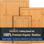 Hiware Wood Cutting Boards for Kitchen, Heavy Duty Bamboo Cutting Board with Juice Groove, Bamboo Chopping Board Set for Meat, Vegetables - Set of 3