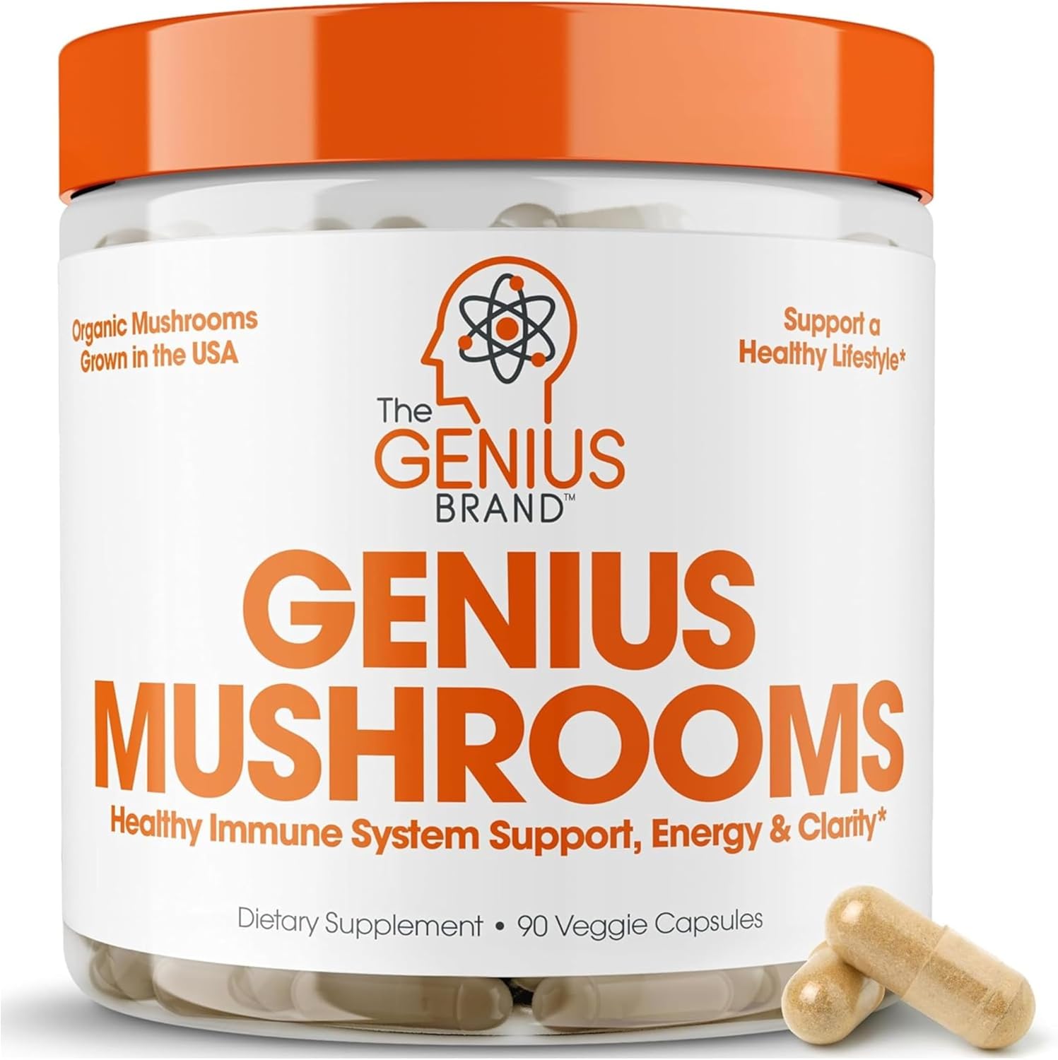 71BfPOP2baL._AC_SL1500_.jpg Genius Mushroom Supplement - Full-Spectrum Lion’s Mane, Cordyceps, Reishi -Daily Brain Nootropic for Energy, Focus, Memory & Overall Wellness - 90 Capsules – Organic for Mental Clarity & Performance - Image 1