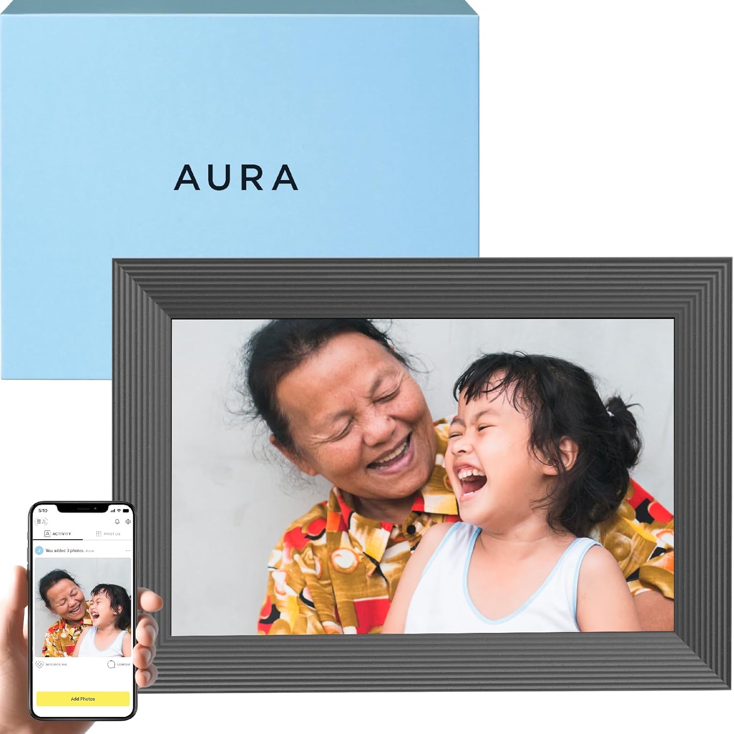 71C01XUoq5L._AC_SL1500_.jpg Aura Digital Picture Frame - 10.1" HD Display | Wirecutter's Best Digital Frame for Gifting - Send Photos Directly from Your Phone from Anywhere | Quick & Easy Setup Over WiFi - Free Aura App | Black - Image 1