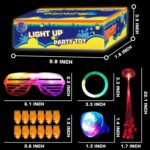 78PCs LED Light Up Toy Party Favors/Supplies Bulk Glow In The Dark For Adult Kids Birthday Halloween With 50 Finger Light, 12 Jelly Ring, 6 Flashing Glasses, 5 Bracelet, 5 Fiber Optic Hair Light - Image 4