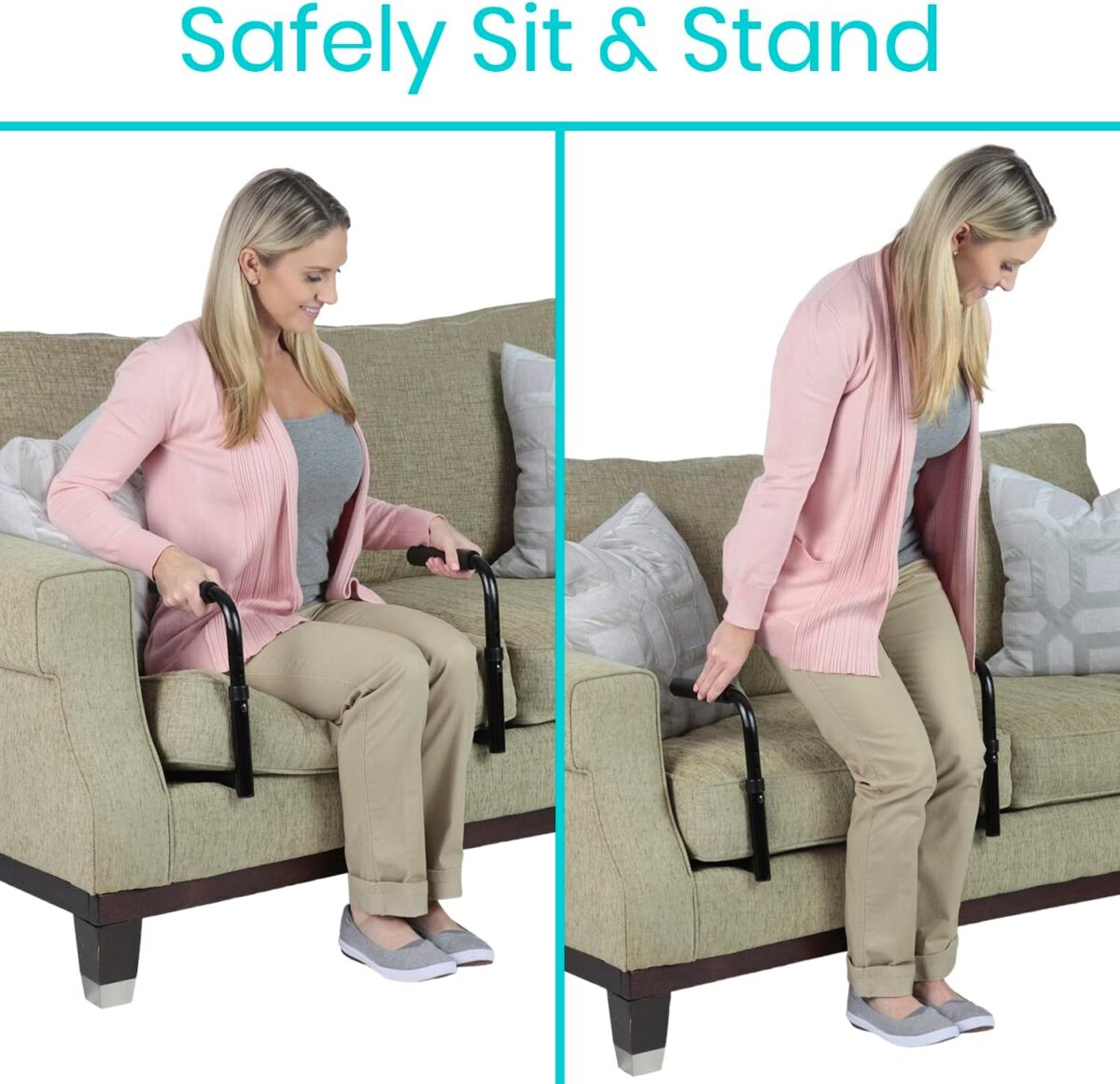 Vive Stand Assist - Mobility Standing Aid Rail for Couch, Chair - Assistance Handle for Patients, Elderly, Seniors and Disabled - Safety Grab Bar for Sitting, Sofa, Home - Adjustable, Portable Device - Image 2
