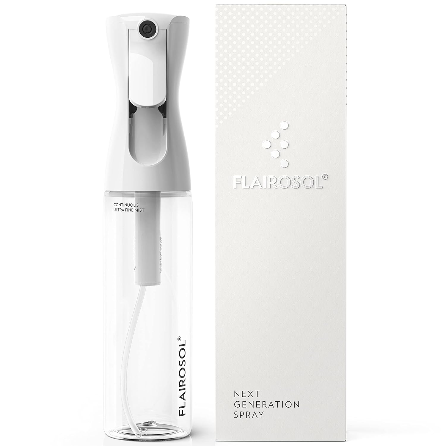 71C4ba11BTL._SL1500_.jpg FLAIROSOL - The Original, Spray Bottle for Hair, Plants & More, Continuous Mister, Ultra Fine Water Mist, 10.1oz/300ml, Clear Bottle - Black Print - Image 1