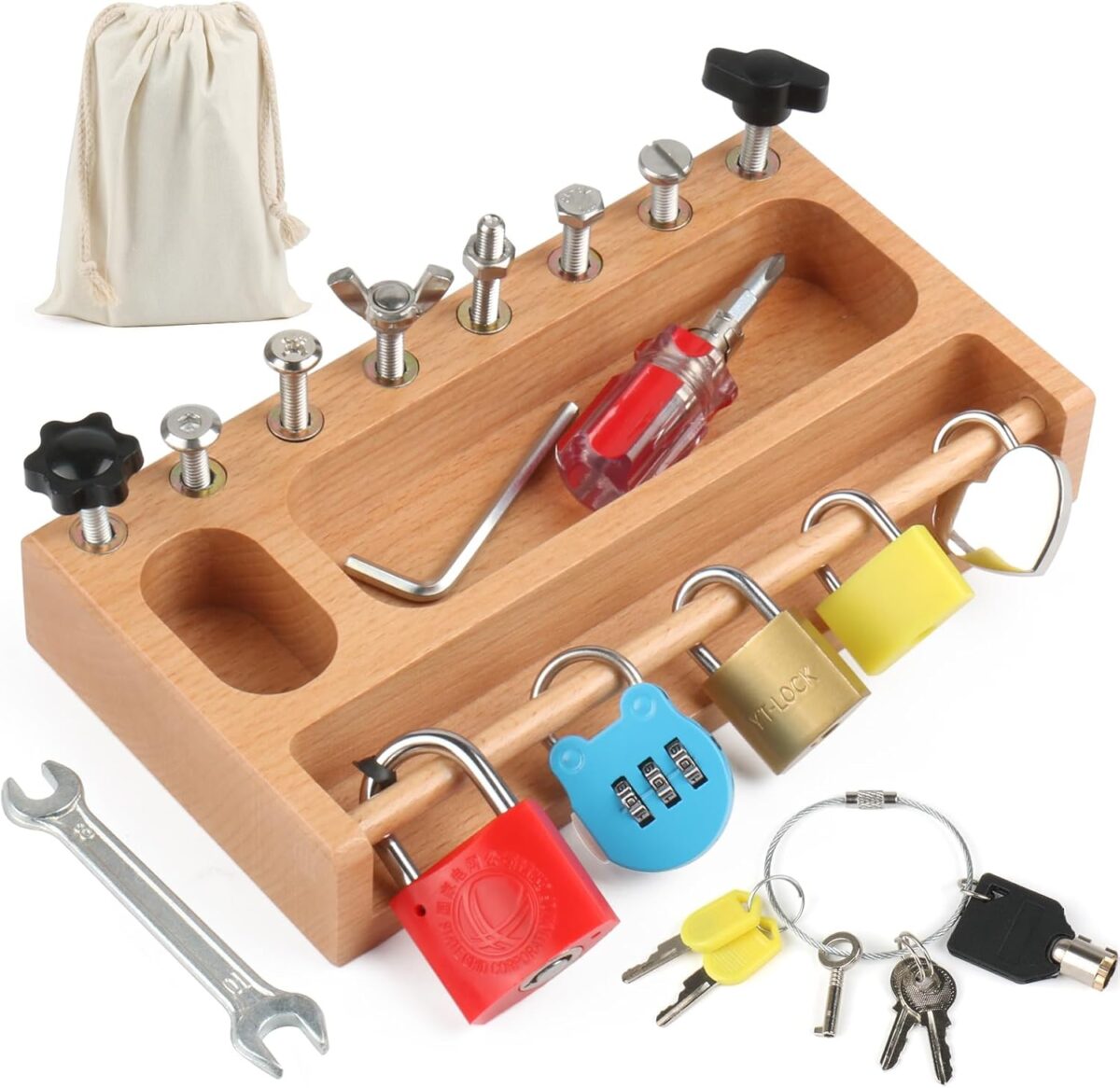 Montessori Screwdriver Board Set Lock and Key Toys Kids Tools Nuts and Bolts Montessori Toys for 3 4 5 Year Old Learning Practical Life Materials Fine Motor Skills Occupational Therapy Games - Image 1