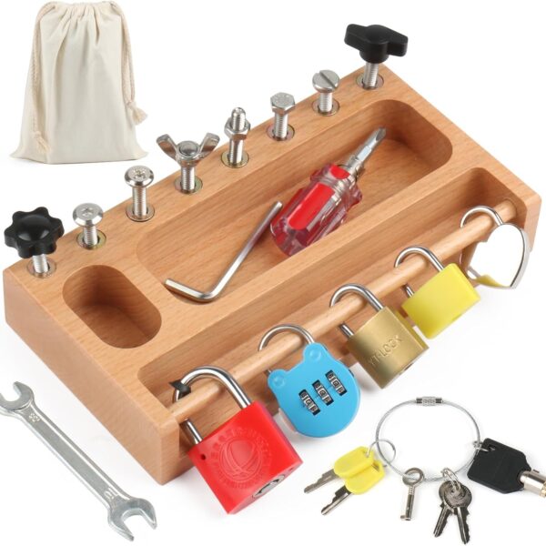 Montessori Screwdriver Board Set Lock and Key Toys Kids Tools Nuts and Bolts Montessori Toys for 3 4 5 Year Old Learning Practical Life Materials Fine Motor Skills Occupational Therapy Games
