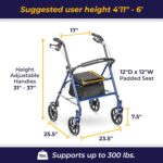 Drive Medical 10257BL-1 4 Wheel Rollator Walker With Seat, Steel Rolling Walker, Height Adjustable, 7.5" Wheels, Removable Back Support, 300 Pound Weight Capacity, Blue - Image 4